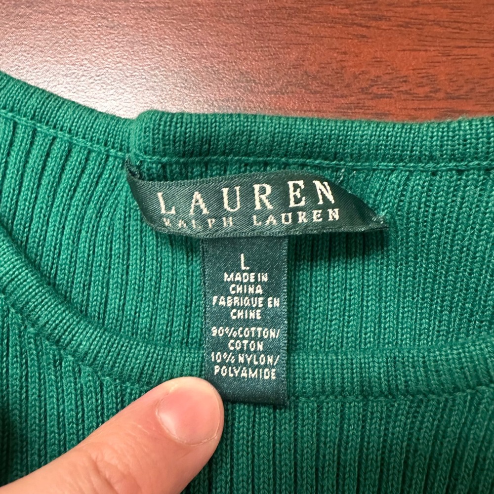 Lauren Ralph Lauren Ribbed Knit‎ Striped Sweater Womens Size Large Green Black - Picture 3 of 6